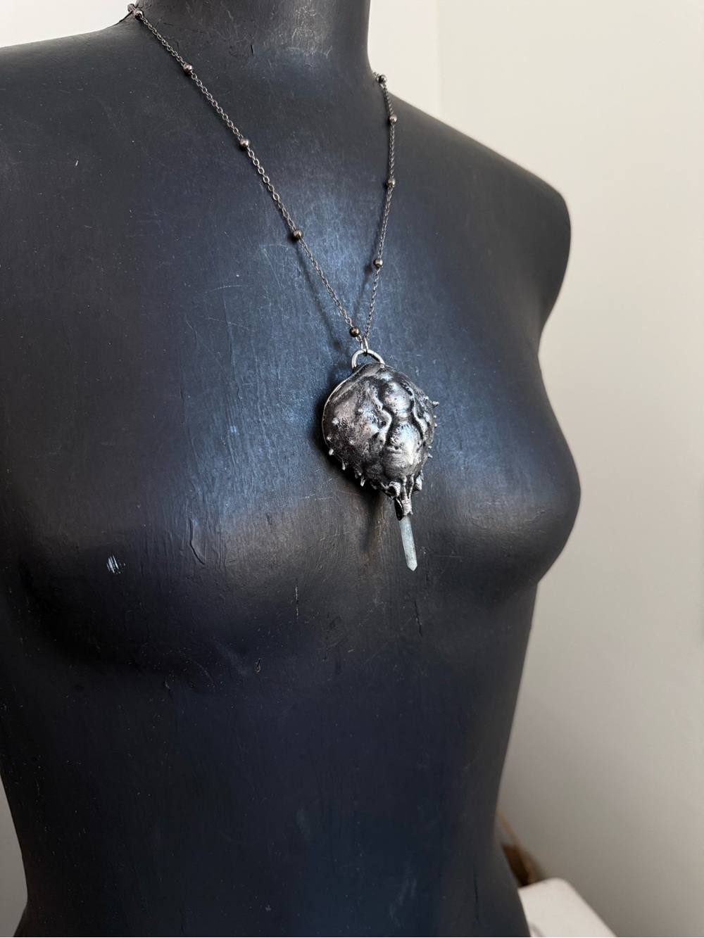 Crab shell necklace goth pendant handmade oddities jewelry crystal necklace
